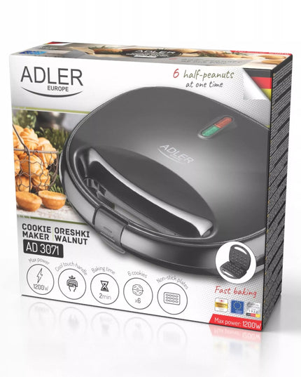 Riešutų formos sausainių kepimo aparatas Adler 3071, 12 formelių, 1200 W, neprideganti danga