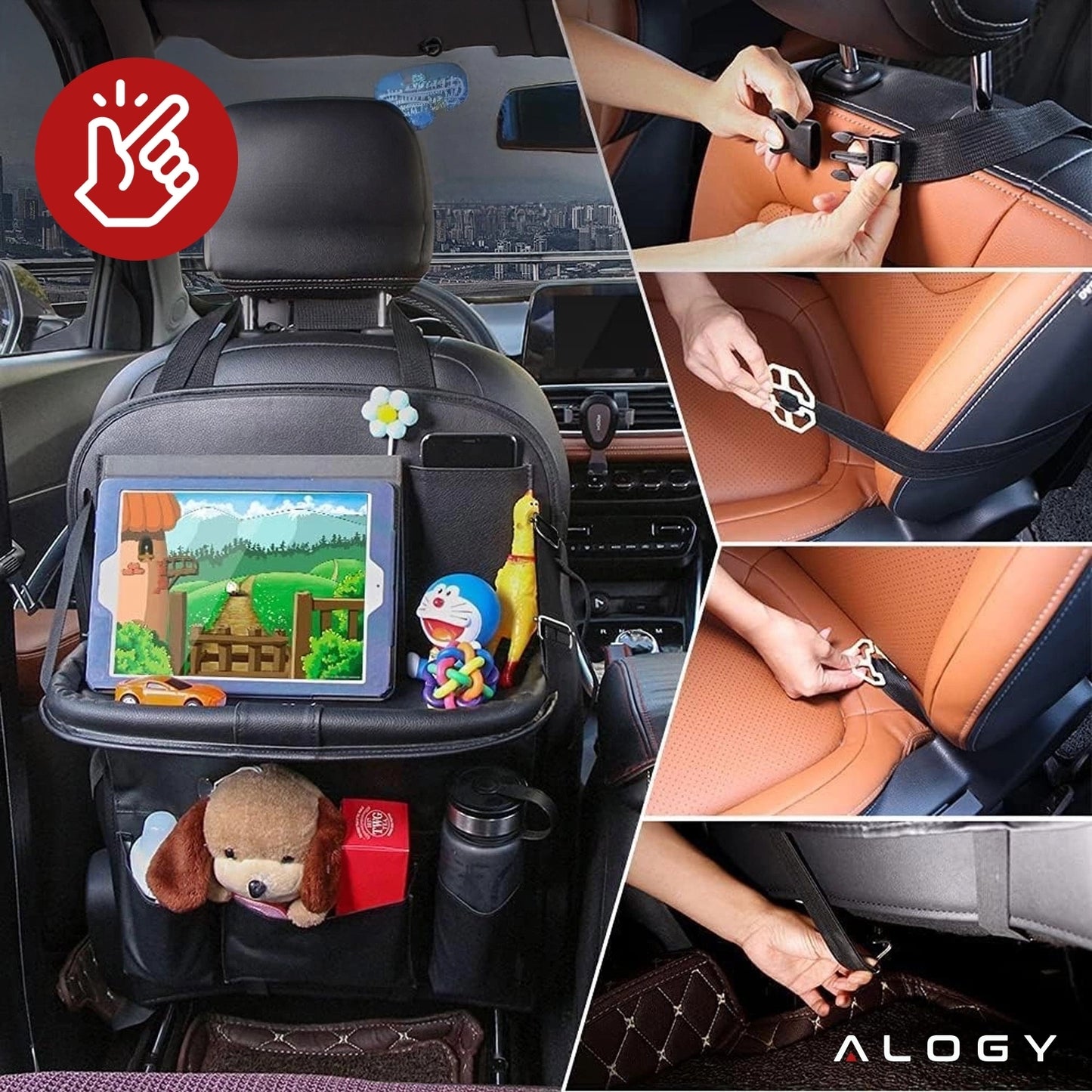 Automobilinis organizatorius galinei sėdynei, apsauga su staliuku/padėklu