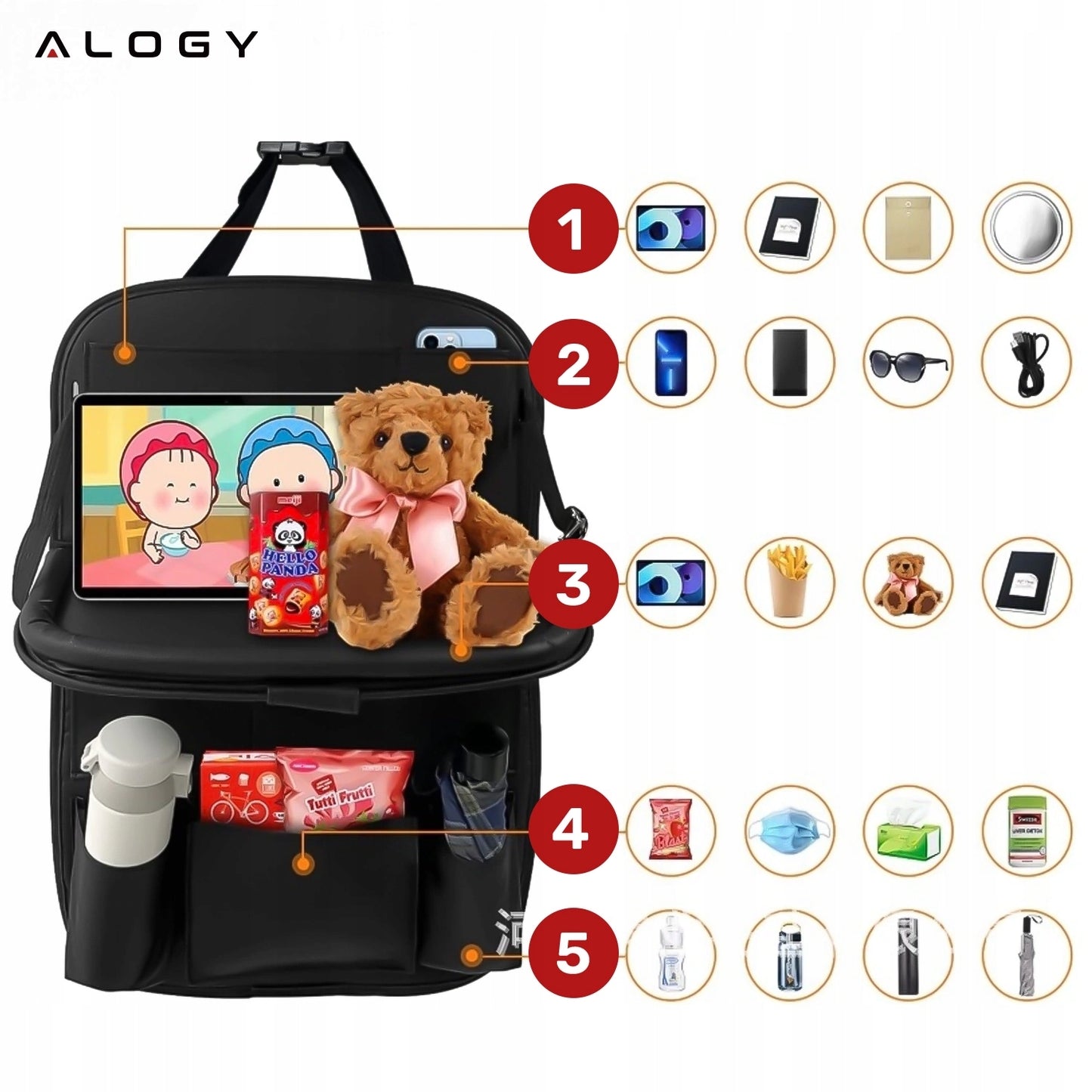 Automobilinis organizatorius galinei sėdynei, apsauga su staliuku/padėklu