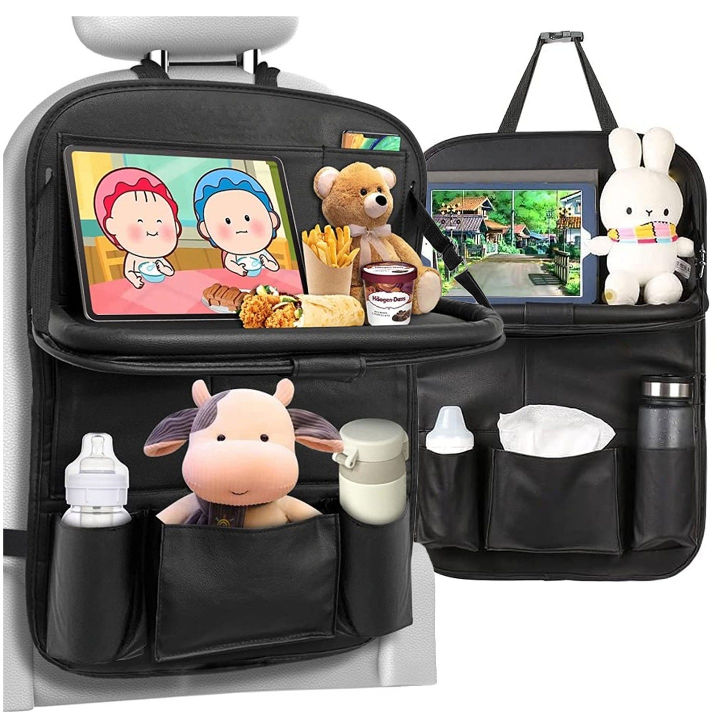 Automobilinis organizatorius galinei sėdynei, apsauga su staliuku/padėklu