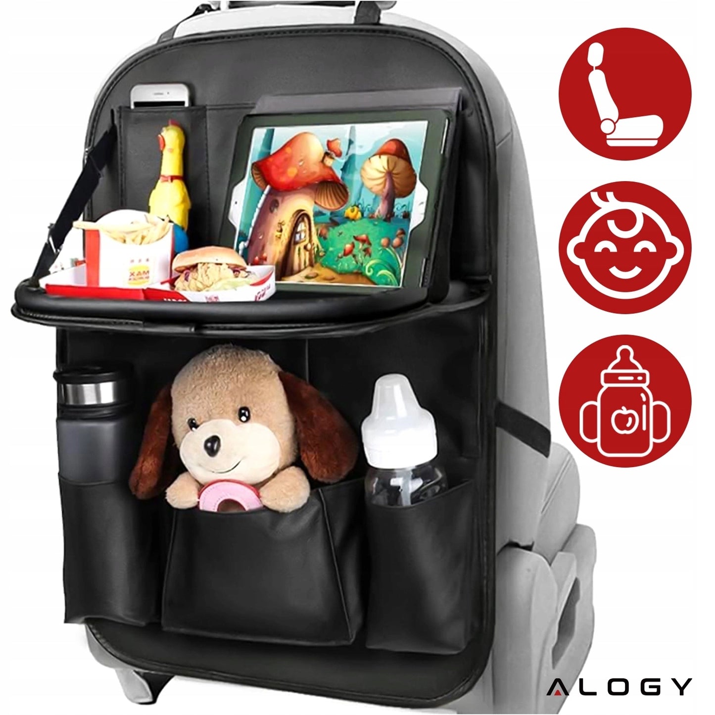 Automobilinis organizatorius galinei sėdynei, apsauga su staliuku/padėklu