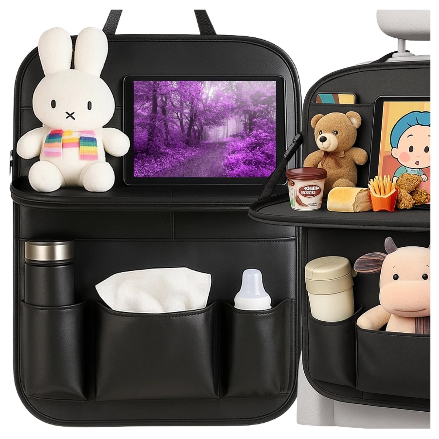 Automobilinis organizatorius galinei sėdynei, apsauga su staliuku/padėklu