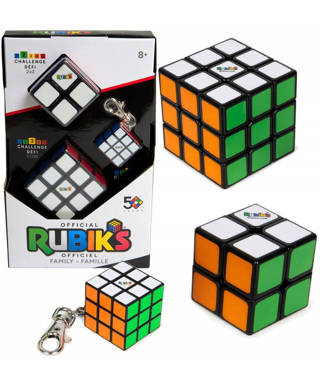 Original Rubik's Cube šeimos rinkinys 2x2 ir 3x3 + 3x3 raktų pakabukas