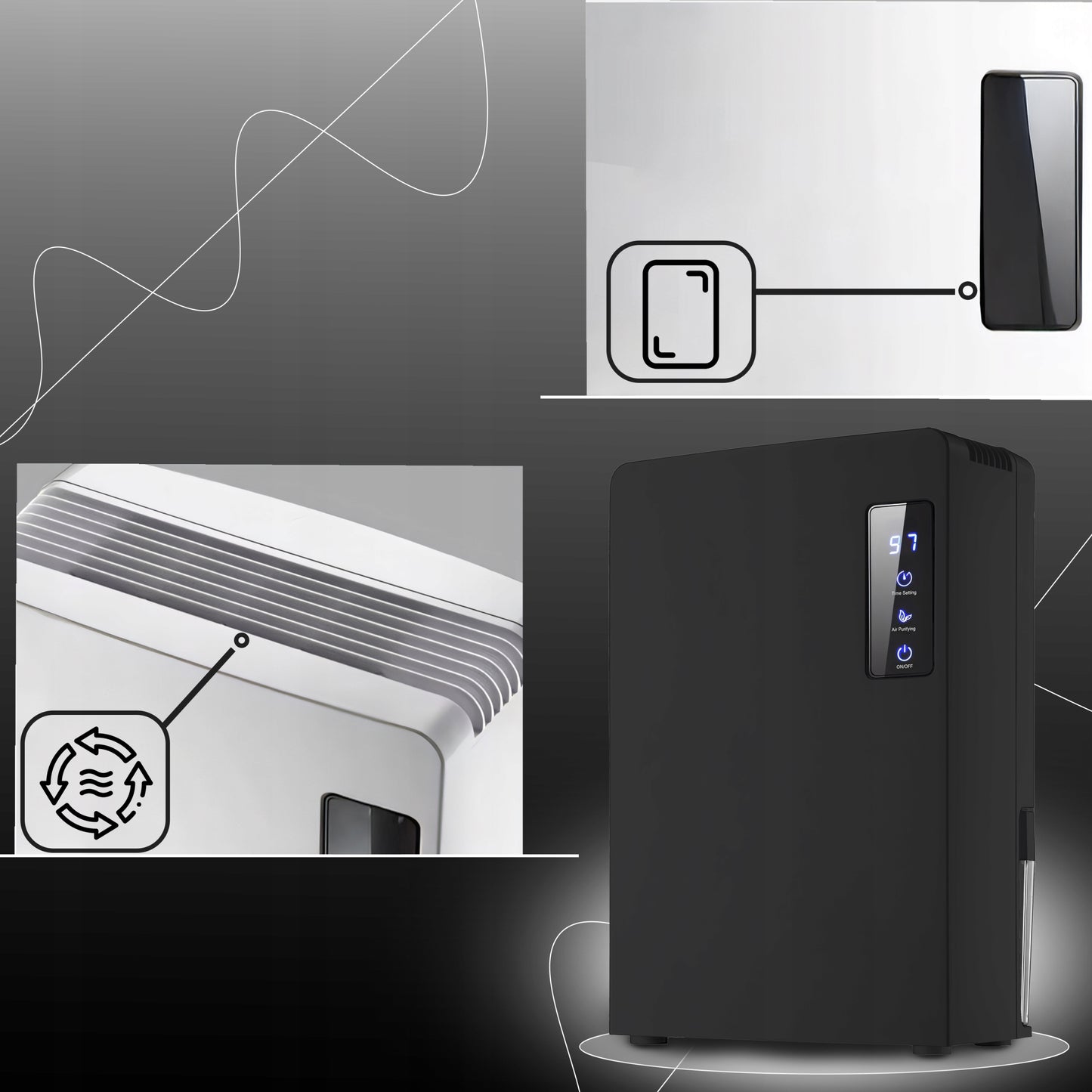 Oro sausintuvas 2200ml Tylus, Efektyvus Drėgmės Sugerėjas Laikmatis LCD LED