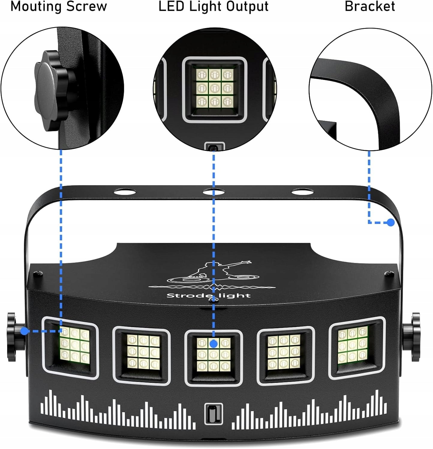 Spalvotas diskotekos apšvietimas 128 RGBW vakarėlio prožektorius, 2 vnt. rinkinys