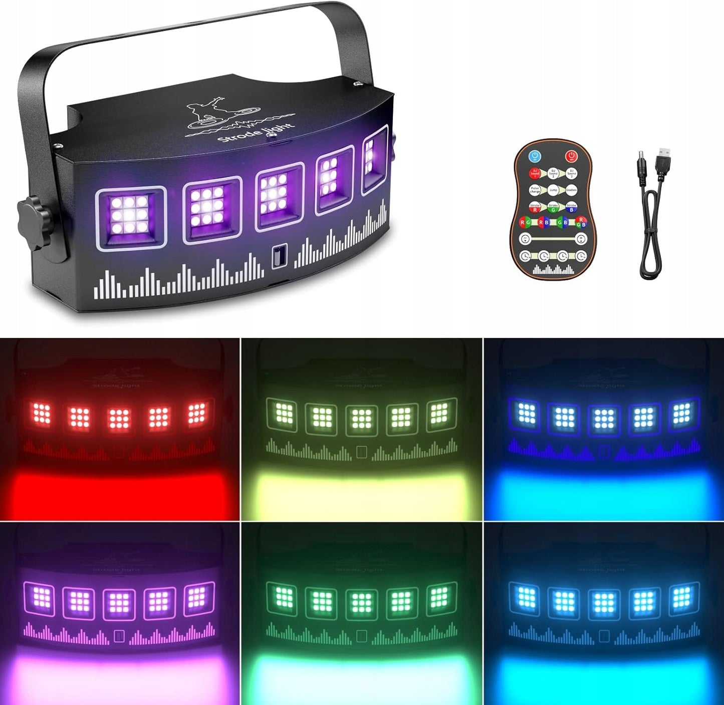 Spalvotas diskotekos apšvietimas 128 RGBW vakarėlio prožektorius, 2 vnt. rinkinys