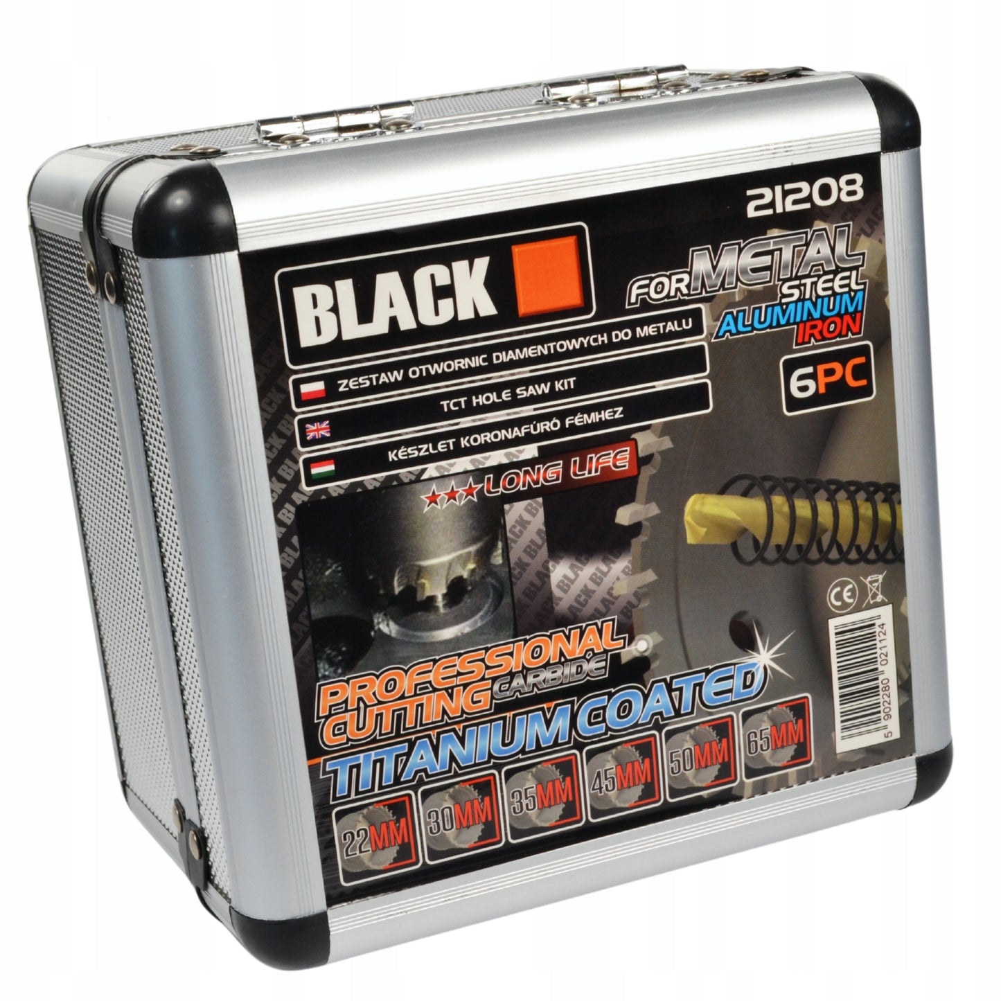 Karbidinės skylamušės / karūnos grąžtai metalui 22-65 mm 6 vnt. BLACK