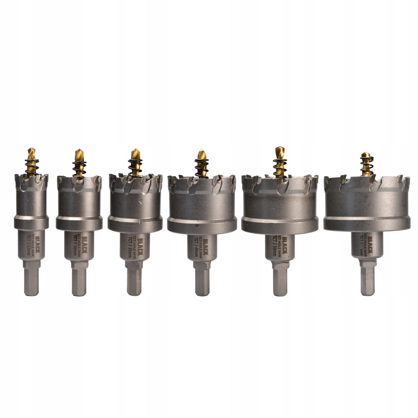 Karbidinės skylamušės / karūnos grąžtai metalui 22-65 mm 6 vnt. BLACK