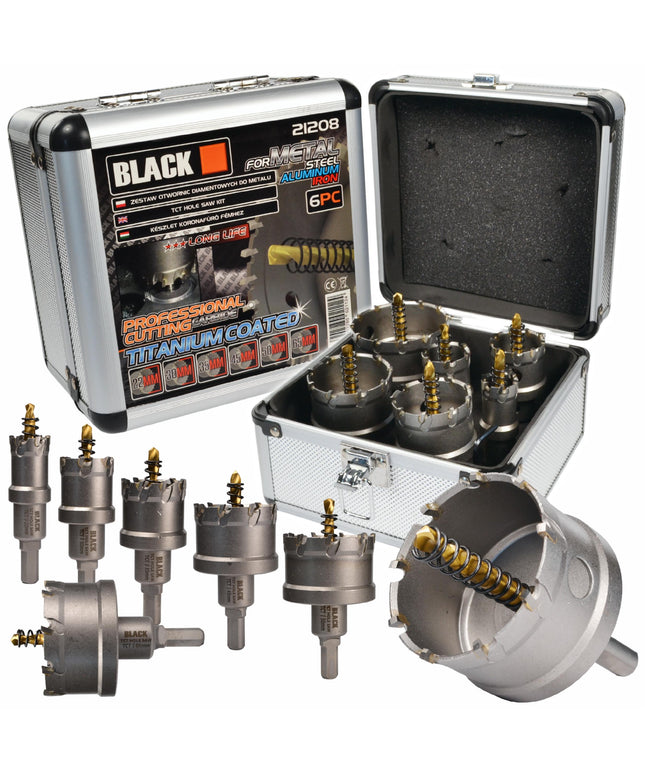 Karbidinės skylamušės / karūnos grąžtai metalui 22-65 mm 6 vnt. BLACK