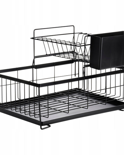 Indų džiovykla DIDELĖ DŽIOVYKLA indams, lėkštėms, stalo įrankiams 2 aukštų juoda metalinė XXL