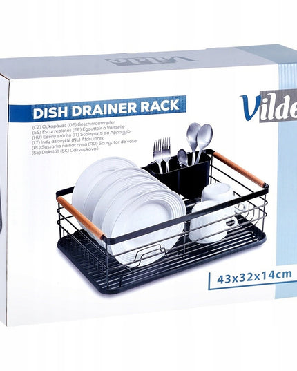 Didelė pastatoma indų džiovykla, lėkštėms, stalo įrankiams, juoda, metalinė XXL