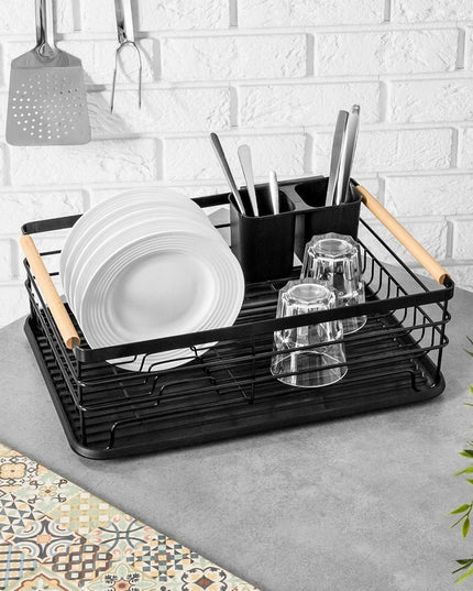 Didelė pastatoma indų džiovykla, lėkštėms, stalo įrankiams, juoda, metalinė XXL