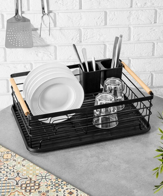 Didelė pastatoma indų džiovykla, lėkštėms, stalo įrankiams, juoda, metalinė XXL