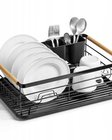 Didelė pastatoma indų džiovykla, lėkštėms, stalo įrankiams, juoda, metalinė XXL