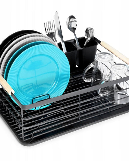 Didelė pastatoma indų džiovykla, lėkštėms, stalo įrankiams, juoda, metalinė XXL