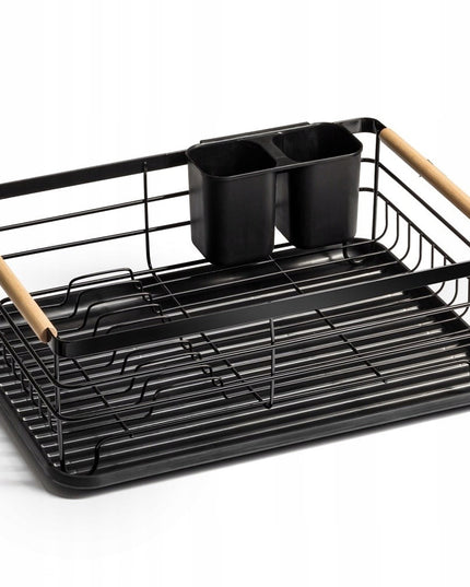 Didelė pastatoma indų džiovykla, lėkštėms, stalo įrankiams, juoda, metalinė XXL