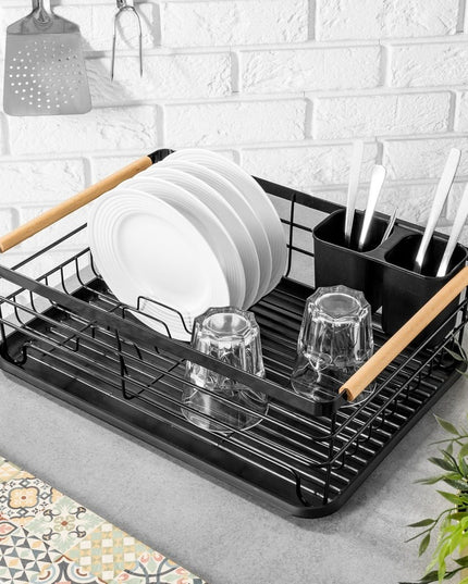 Didelė pastatoma indų džiovykla, lėkštėms, stalo įrankiams, juoda, metalinė XXL