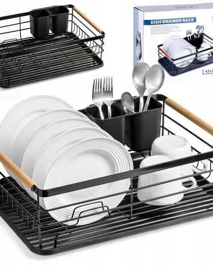 Didelė pastatoma indų džiovykla, lėkštėms, stalo įrankiams, juoda, metalinė XXL