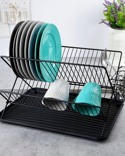 Dvigubo aukšto stovimas indų džiovintuvo/stalčiuko indams ir stalo įrankiams laikyti