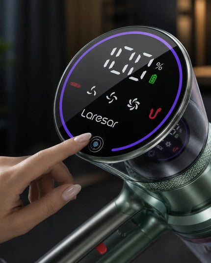Laresar V7 PRO galingas geltonos ir auksinės spalvos vertikalusis dulkių siurblys su priedais