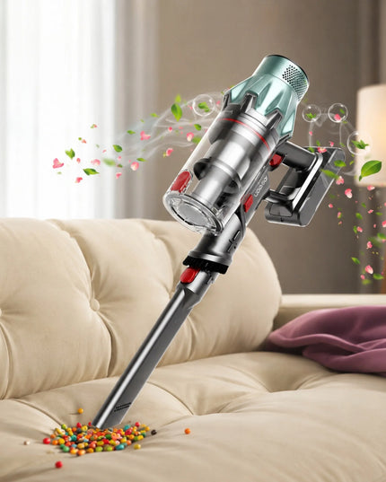 Laresar V7 PRO galingas geltonos ir auksinės spalvos vertikalusis dulkių siurblys su priedais
