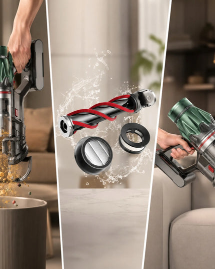 Laresar V7 PRO galingas geltonos ir auksinės spalvos vertikalusis dulkių siurblys su priedais