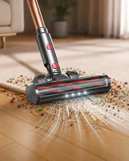 Laresar V7 PRO galingas geltonos ir auksinės spalvos vertikalusis dulkių siurblys su priedais