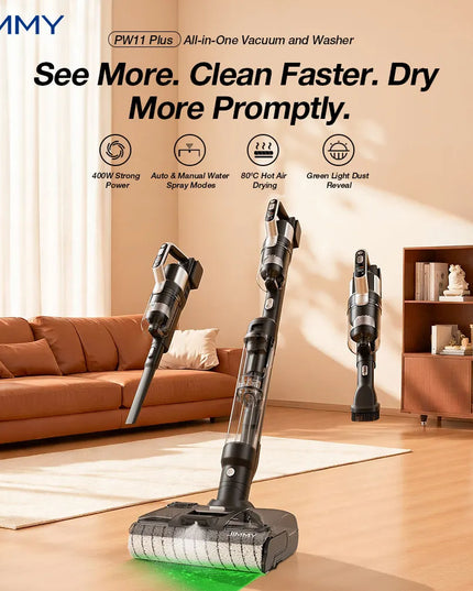 JIMMY PW11 Plus vertikalusis dulkių siurblys-ploviklis su žaliu apšvietimu ir balso asistentu