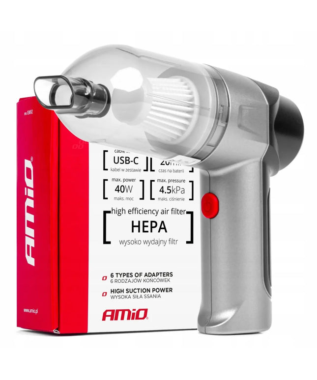 Belaidis akumuliatorinis automobilinis dulkių siurblys AMiO HEPA, 40 W, 4000 mAh