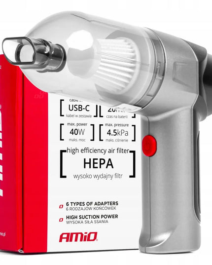 Belaidis akumuliatorinis automobilinis dulkių siurblys AMiO HEPA, 40 W, 4000 mAh