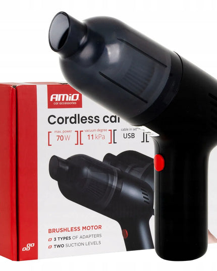 Belaidis bešepetėlinis automobilinis dulkių siurblys AMIO-04416, 70 W, 11 kPa, su HEPA filtru