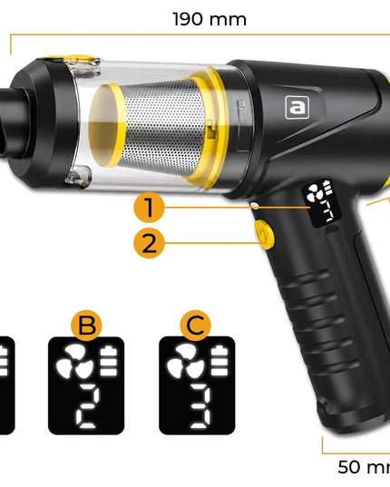 Belaidis rankinis automobilinis dulkių siurblys AKC-539, 4 viename, 90 W, 16 000 Pa, su antgaliais
