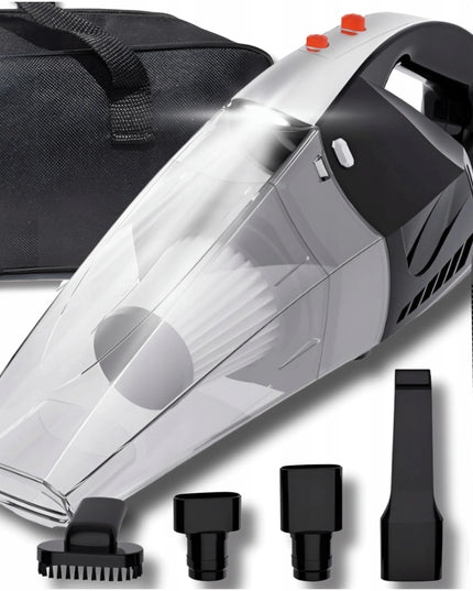 Galingas rankinis automobilinis dulkių siurblys su žibintuvėliu, 12 V, 120 W, su krepšiu