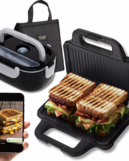 Sumuštinių keptuvė „Panini“ grilis 1400 W + elektrinė pietų dėžutė