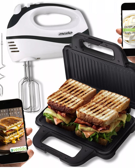 Sumuštinių keptuvas Panini Grill 1400W + Rankinis maišytuvas 550W