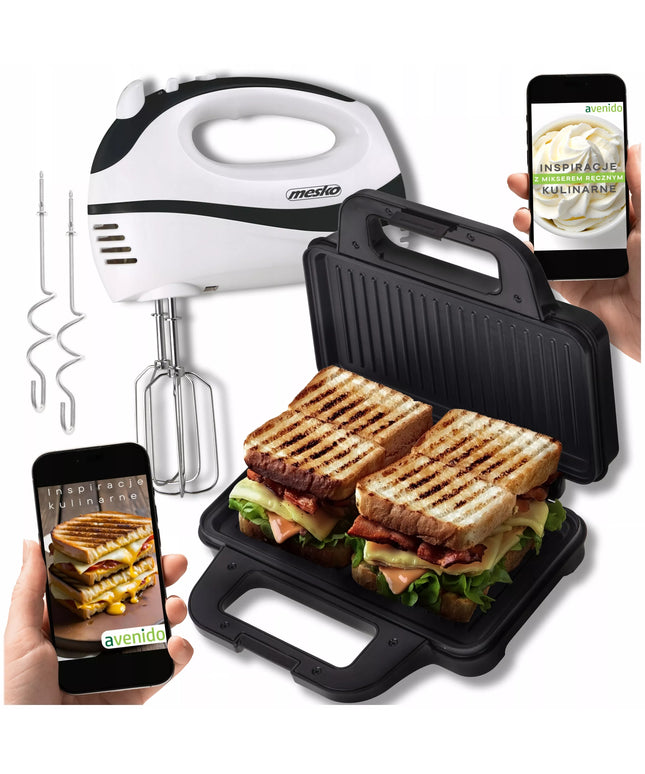 Sumuštinių keptuvas Panini Grill 1400W + Rankinis maišytuvas 550W