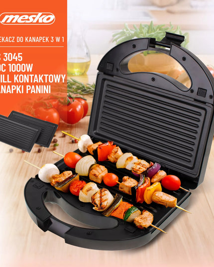 Mesko D_3045 sumuštinių keptuvė vafliams, griliui ir panini 1000W su nepridegančia danga