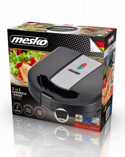 Mesko D_3045 sumuštinių keptuvė vafliams, griliui ir panini 1000W su nepridegančia danga