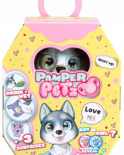 PAMPER PETZ interaktyvus haskių šuniukas iš sauskelnių gaujos, 20 cm + priedai
