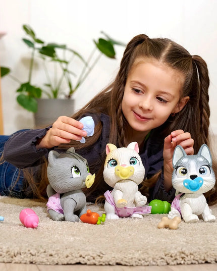 PAMPER PETZ interaktyvus haskių šuniukas iš sauskelnių gaujos, 20 cm + priedai