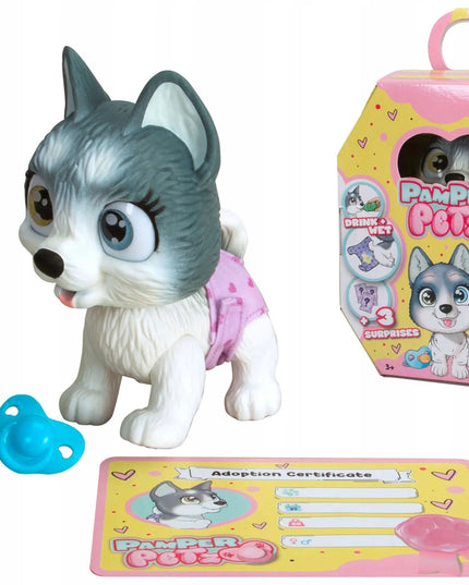 PAMPER PETZ interaktyvus haskių šuniukas iš sauskelnių gaujos, 20 cm + priedai