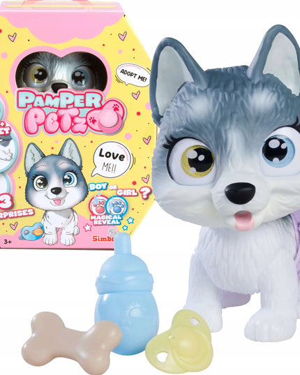 PAMPER PETZ interaktyvus haskių šuniukas iš sauskelnių gaujos, 20 cm + priedai