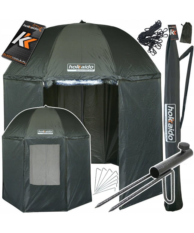 Žvejybos skėtis su pilna palapine 250cm, specialios gumos + kuoliukas!