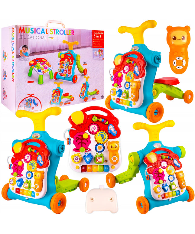 Interaktyvus stumdukas-vaikštynė, paspiriamasis žaislas, paspirtukas, pianinas su paneliu 5 IN 1