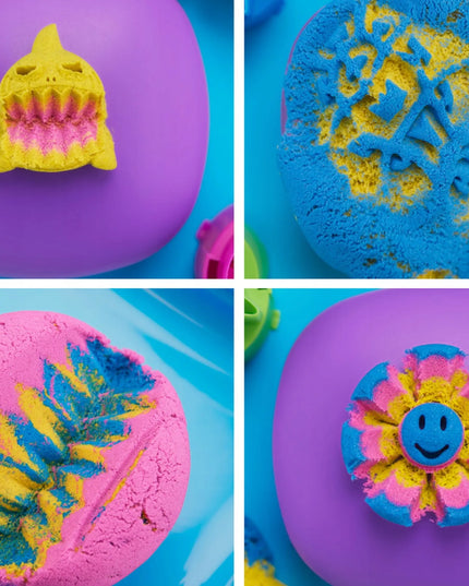 KINETINIS SMĖLIS „KINETIC SAND“ – 3 SPALVOS, FORMELĖS LAGAMINĖLYJE IR PRIEDAI, 454 G