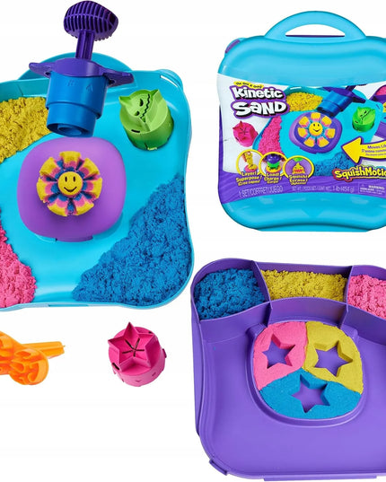 KINETINIS SMĖLIS „KINETIC SAND“ – 3 SPALVOS, FORMELĖS LAGAMINĖLYJE IR PRIEDAI, 454 G