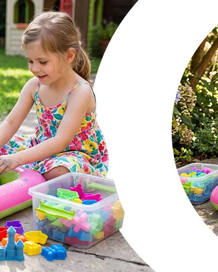 RETOO mėlyno kinetinio smėlio rinkinys, 3 kg, su formelėmis, pripučiamu baseinėliu, kastuvėliu ir dėže