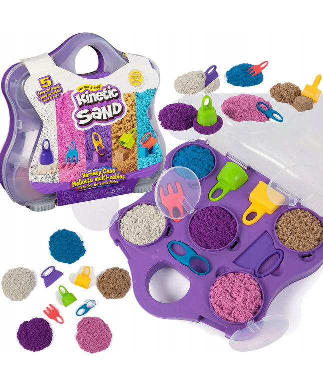 „Spin Master Kinetic Sand“ kinetinis smėlis su formelėmis, 5 spalvos, lagamine, 907 g