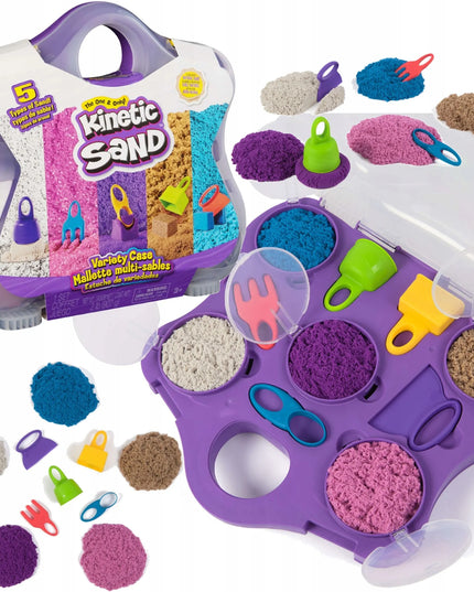 „Spin Master Kinetic Sand“ kinetinis smėlis su formelėmis, 5 spalvos, lagamine, 907 g