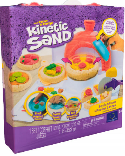 KINETINIS SMĖLIS „SQUISHPIZZA“ – AUGANTI PICA, KŪRYBINIS RINKINYS, 450 G
